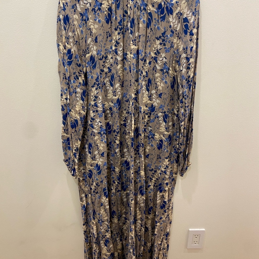 Floral Blue and Beige Maxi Dress